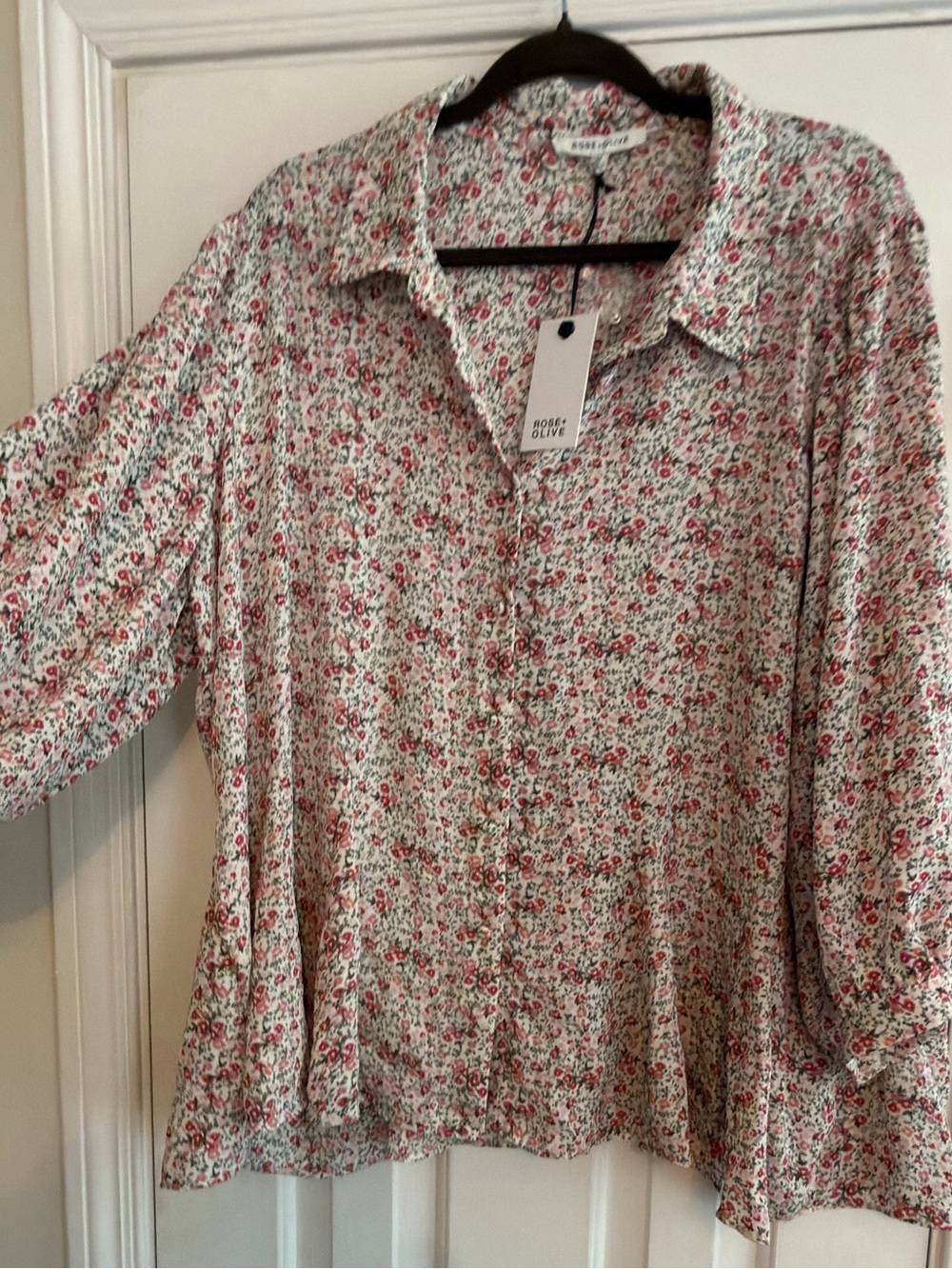 Rose & Olive Cream Blouse with Pink & Green Floral Print